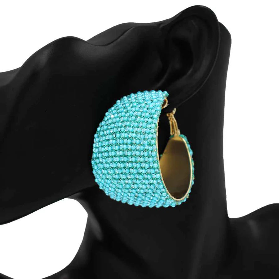 Fashion Wide Stone Hoop Earrings