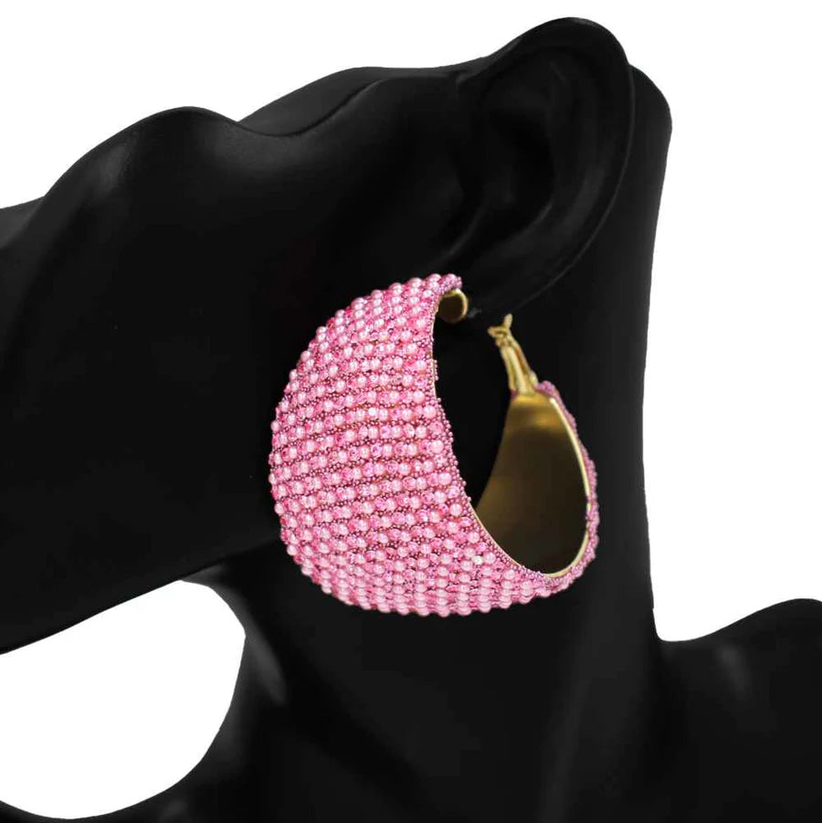 Fashion Wide Stone Hoop Earrings