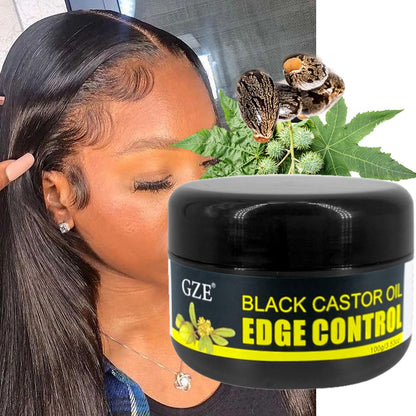 GZE Black Castor Oil Edge Gel Extra Hold Braid, Loc, Twist - Tames Frizz & Controls Edges for Women 4C Hair
